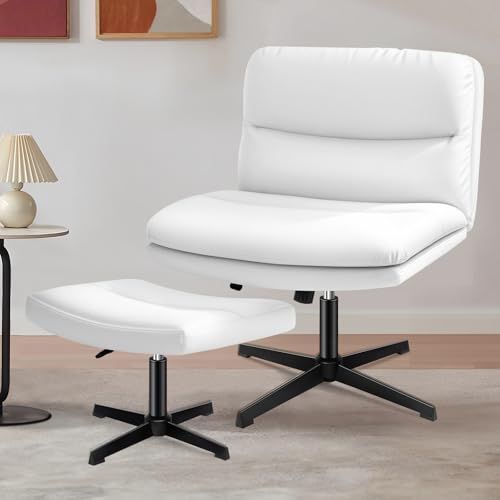 Ergonomic Armless Criss-Cross Desk Chair with Ottoman