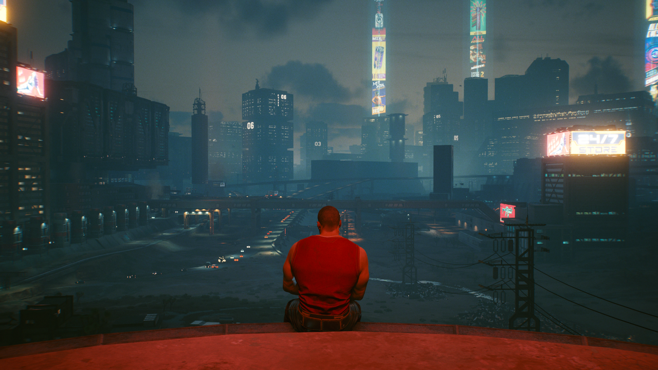 River looks out at the city