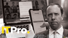 A black and white montage of Matt Hancock, someone logging into LinkedIn on their phone and the LinkedIn login screen on a laptop behind that