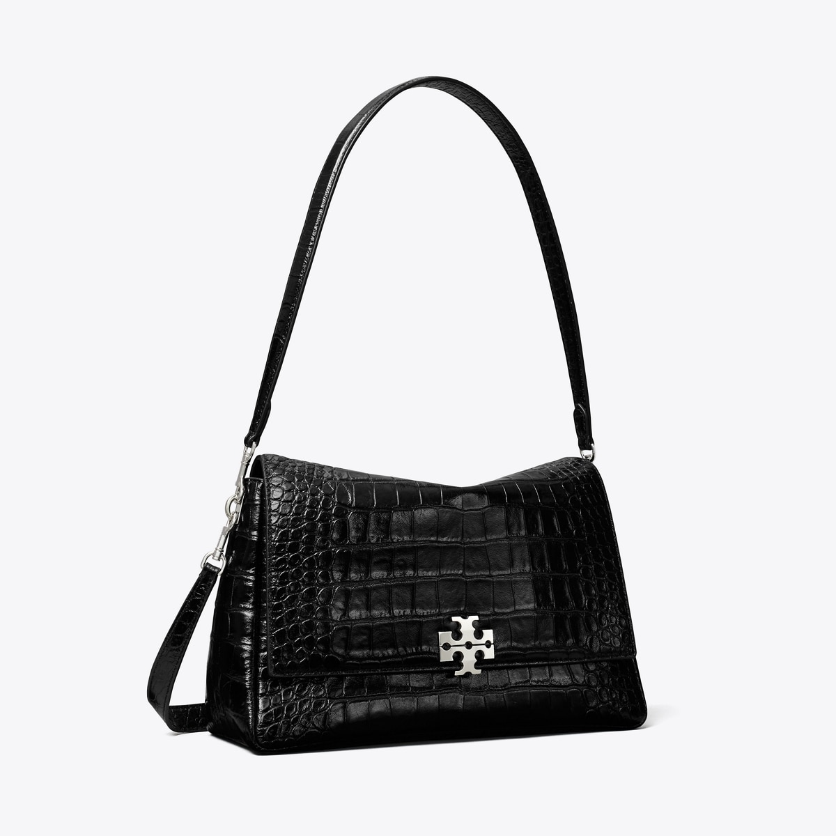 Charlie Croc-Embossed Shoulder Bag in Black, Size Os