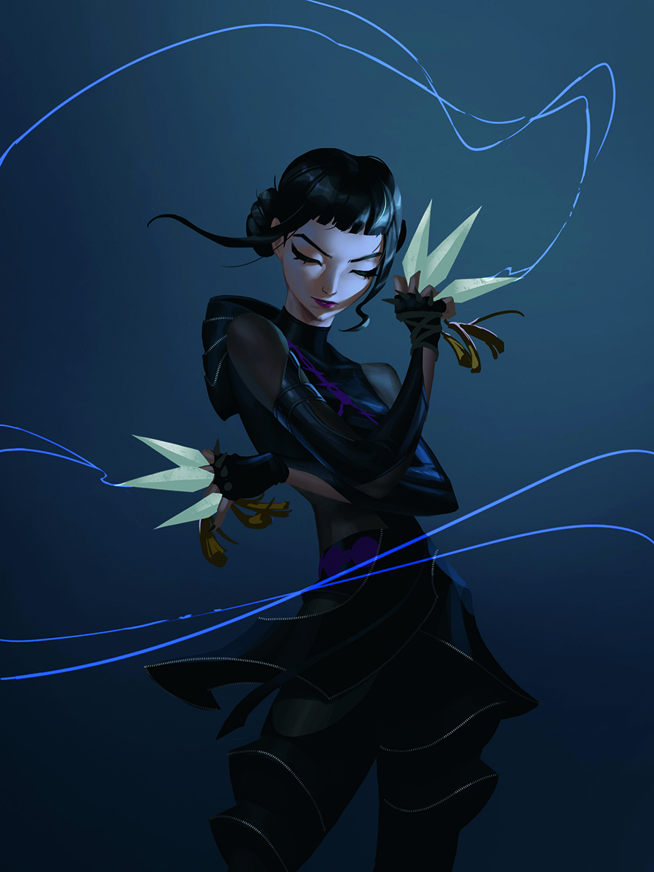 KPop Demon Hunters fan art showing Zoey with held arms crossed