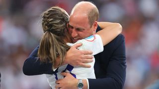 Prince William, Duke of Cambridge congratulates Jill Scott of England following the UEFA Women's Euro England 2022 final match