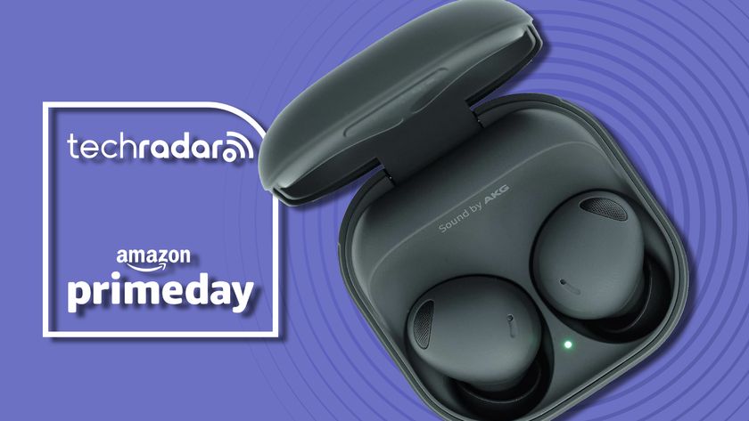 Samsung Galaxy Buds 2 Pro on purple background with TR&#039;s Prime Day badge 