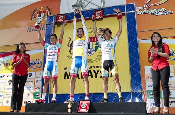 The final GC podium (l-r): Jose Rujano (2nd,Androni Giocattoli), Jose Serpa (1st,Androni Giocattoli) and Victor Nino Corridor (3rd,Azad University)