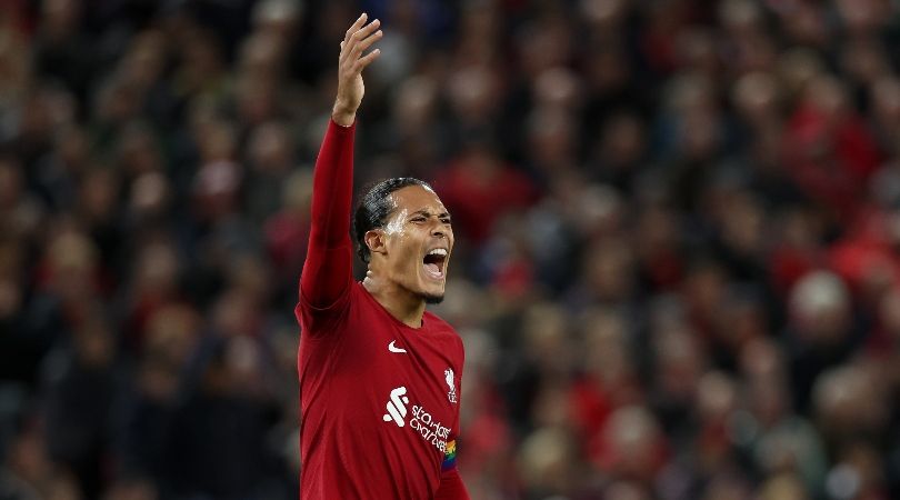 Virgil van Dijk gestures during Liverpool&#039;s 2-1 loss to Leeds.