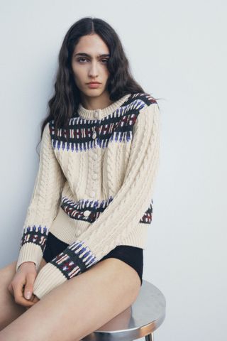 Combined Jacquard Knit Jacket