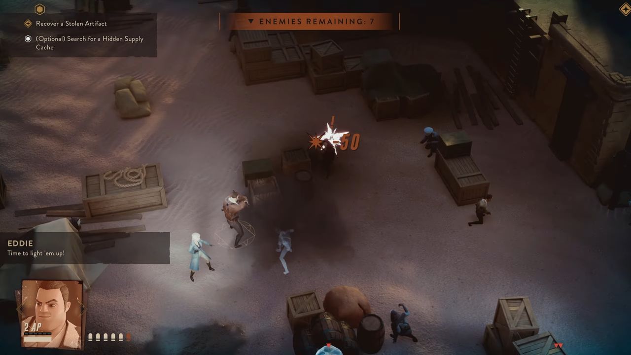 Tank character in Lamplighters League taking aim at enemies