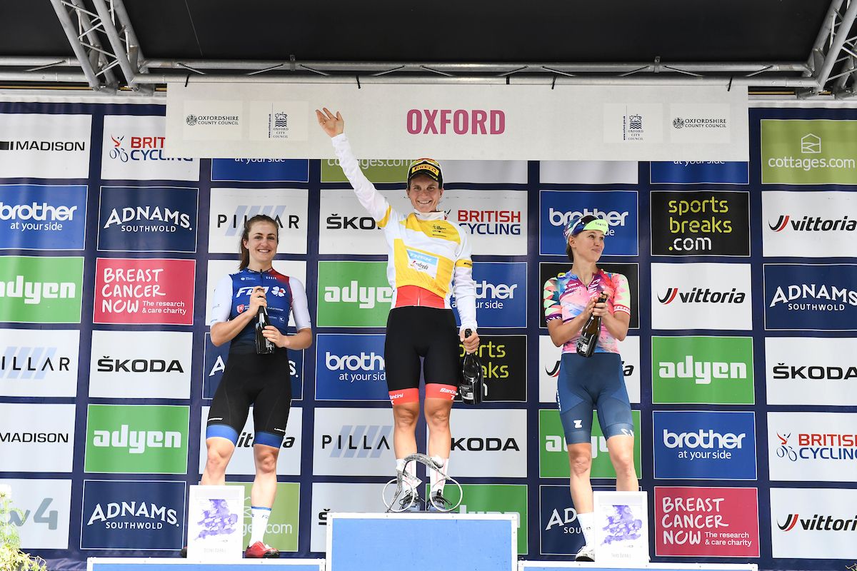 Elisa Longo Borghini (Trek-Segafredo) celebrates winning the 2022 Women&#039;s Tour in Oxford