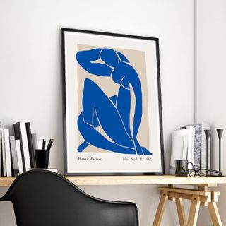 Blue mattise body art print on desk area 