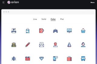 Orion homepage, with icon examples