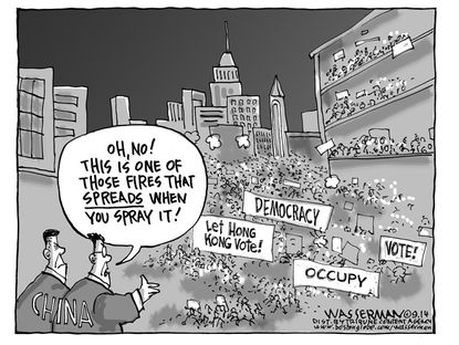 Political cartoon Hong Kong democracy world