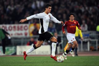 Cristiano Ronaldo in action against Roma for Manchester United in the 2008 Champions League quarter-finals.