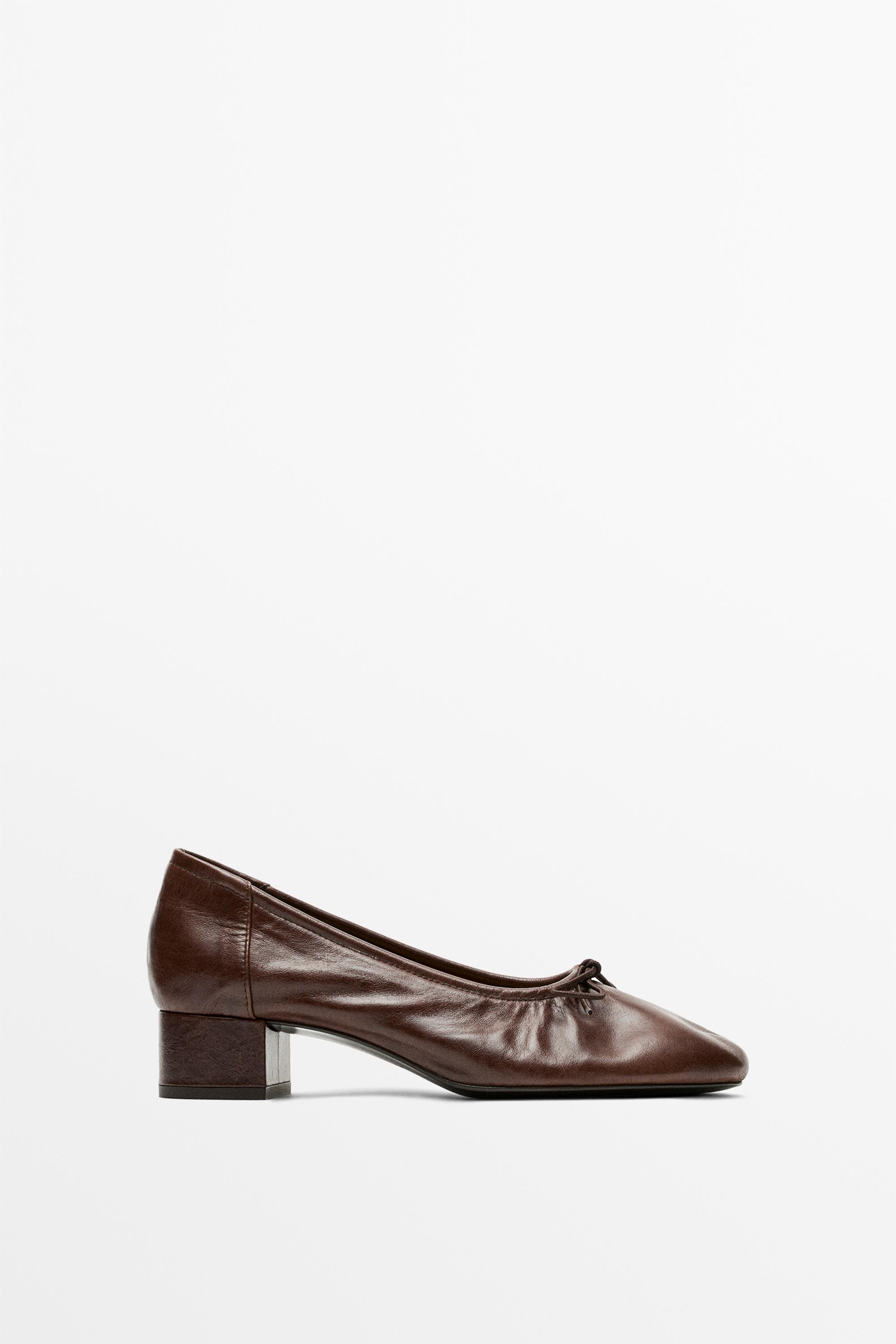 Massimo Dutti, Heeled Ballet Flats in Brown