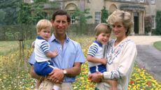 Princess Diana and Prince Charles with young Prince William and Prince Harry at Highgrove House in 1986