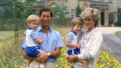 Princess Diana and Prince Charles with young Prince William and Prince Harry at Highgrove House in 1986