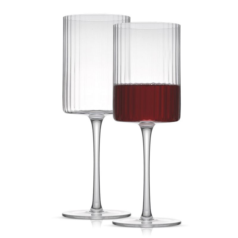 Joyjolt Elle Fluted Cylinder Red Wine Glass - 17.5 Oz Long Stem Wine Glasses - Set of 2