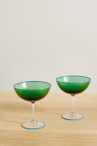Set of Two Striped Murano Glass Champagne Coupes