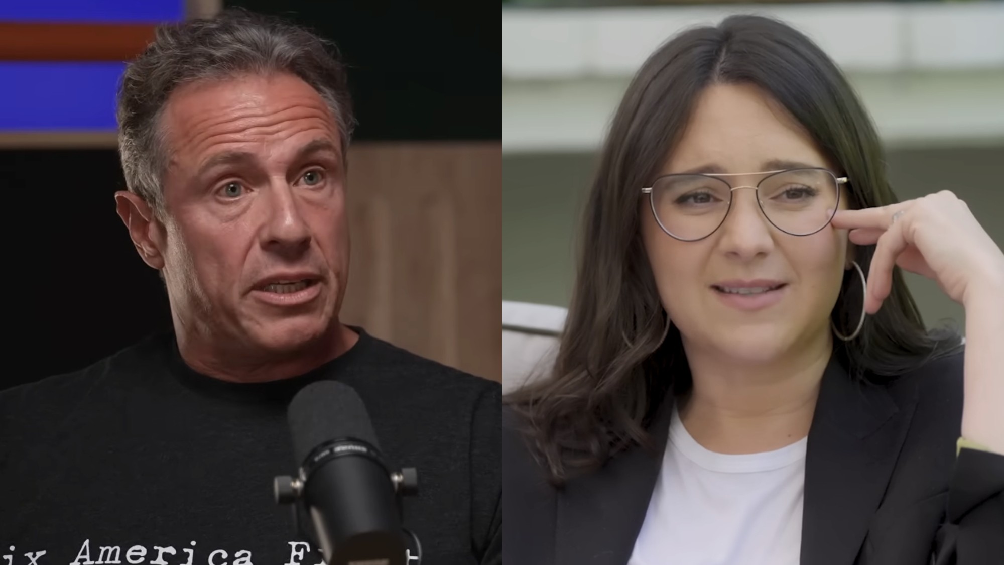 Chris Cuomo speaks on the Fifth Column podcast, while Bari Weiss conducts and interview for The Free Press.