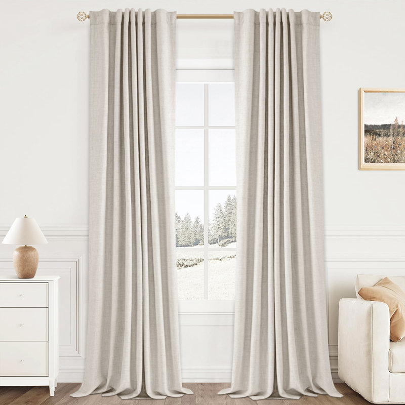 Gracie Oaks Graciella Thermal Insulated Faux Linen Textured 100% Blackout Curtains for Bedroom Living Room Back Tab/rod Pocket &amp;amp; Reviews | Wayfair