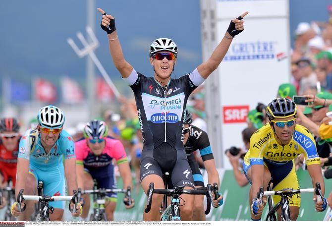 Matteo Trentin (Omega Pharma-Quickstep) wins stage 6 of the 2014 Tour de Suisse