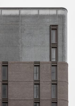 brickwork against glass blocks at Buckle street studios in London