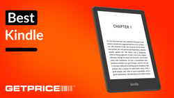 A Kindle Paperwthite 2021 on an orange background with the words Best Kindle