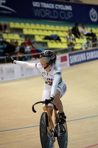 500m time trial world champion Olga Panarina (Belarus) celebrates her victory.