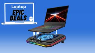 laptop hovering over a seenda laptop cooling pad against blue gradient background