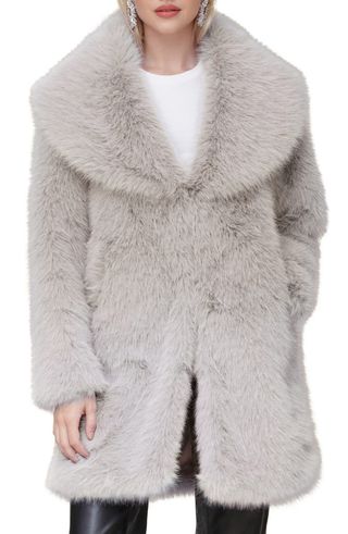 Faux Fur Wide Shawl Coat