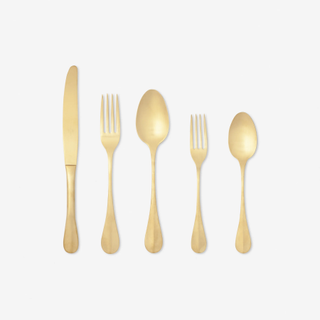 brushed gold flatware set with rounded edges