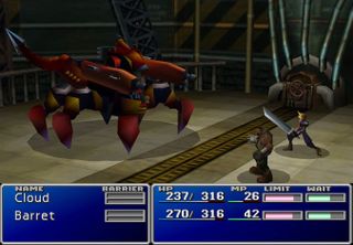 An active time battle in Final Fantasy 7.