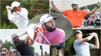 Five golfers pictured in a montage - Rory McIlroy, Eugenio Chacarra, Jon Rahm, Dustin Johnson and Will Zalatoris