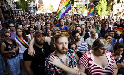 Vigil in New York at the Stonewall Inn for the Orlando shooting victims.