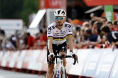 Julian Alaphilippe in the rainbow jersey.