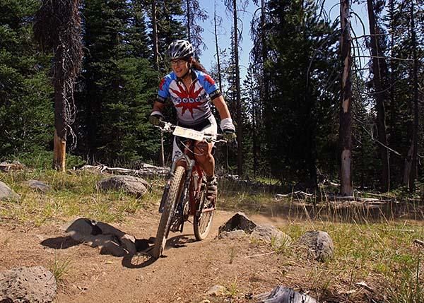 Angela Sucich rides to a win in the women's race.