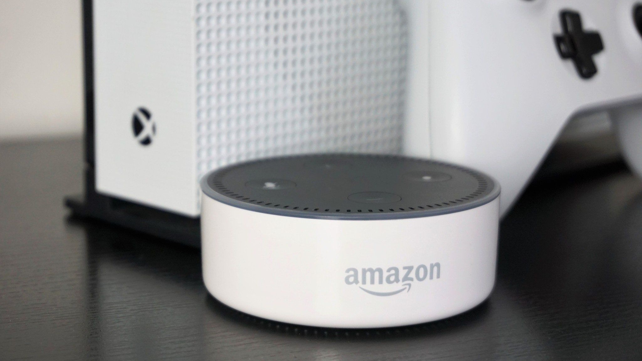 Amazon Echo speaker with an Xbox One S