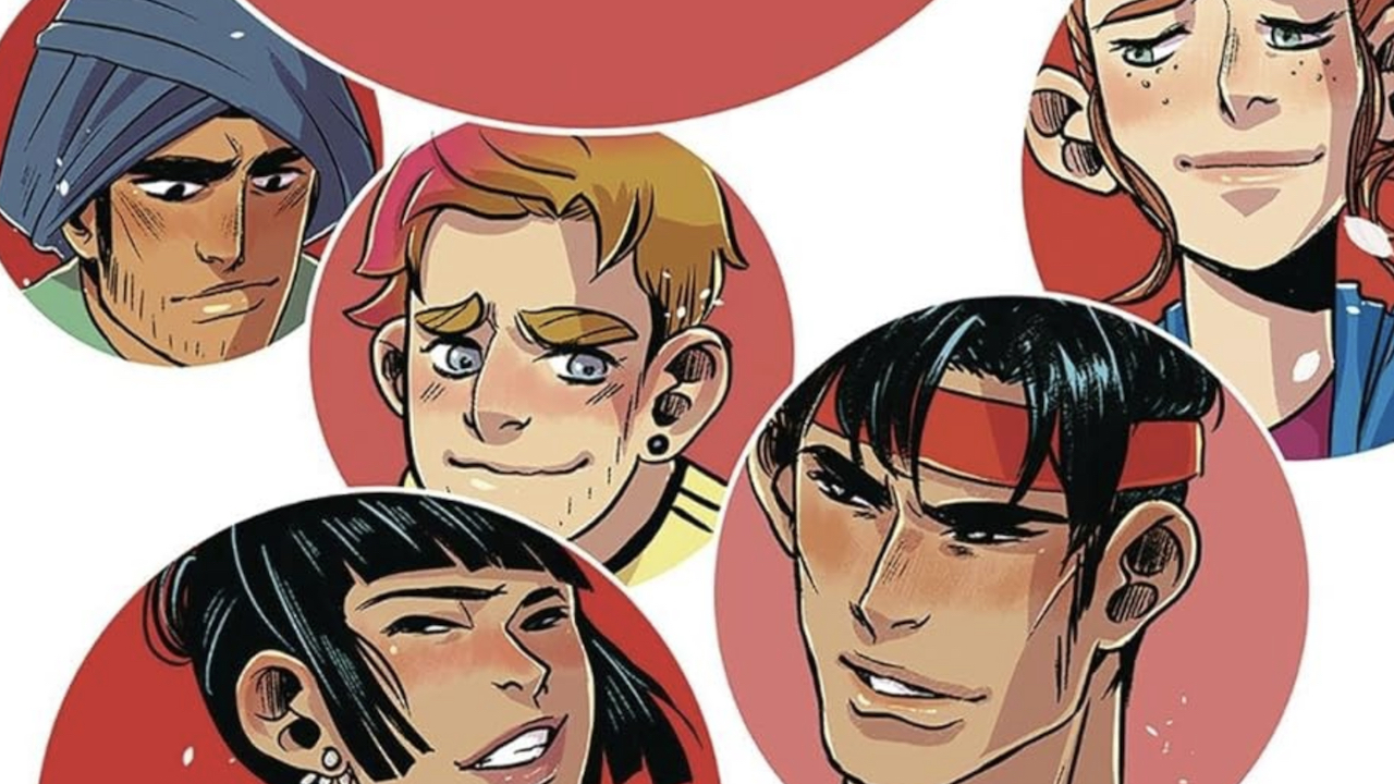 Various character faces in red bubbles on the cover of Dodge City comic book