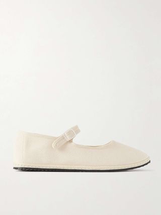 Grosgrain-Trimmed Canvas Mary Jane Slippers