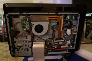 A Gigabyte Mini-ITX motherboard inside an AIO