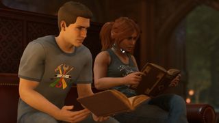 Best Midnight Suns gifts and hangouts — Peter Parker and The Hunter sit next to each other, reading.