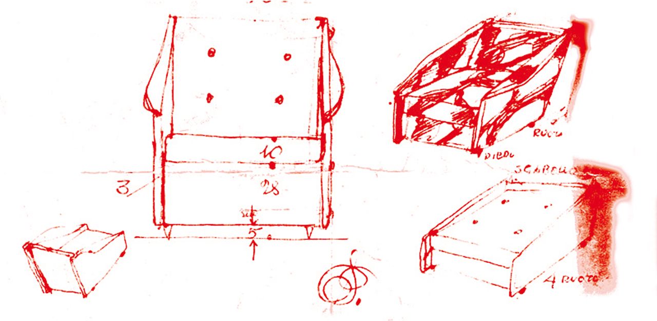 Gio Ponti sketches of Dezza armchair