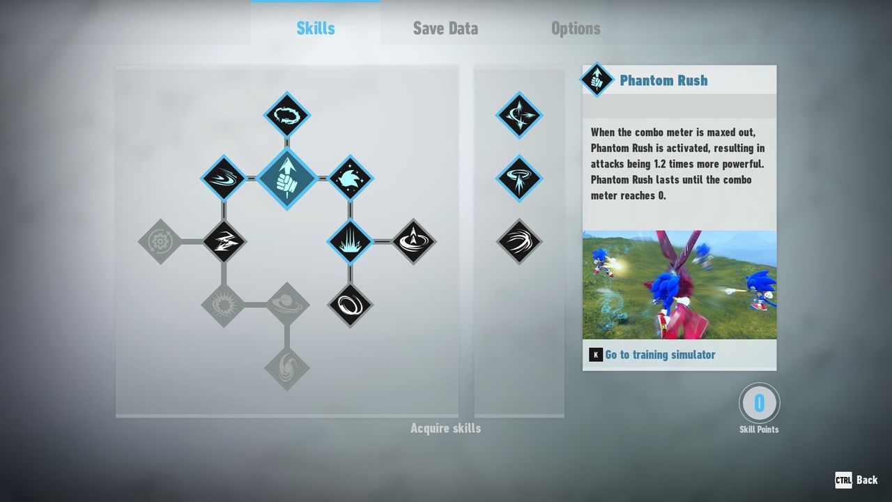 Sonic Frontiers Combo Crackerjack - Phantom Rush in skill menu