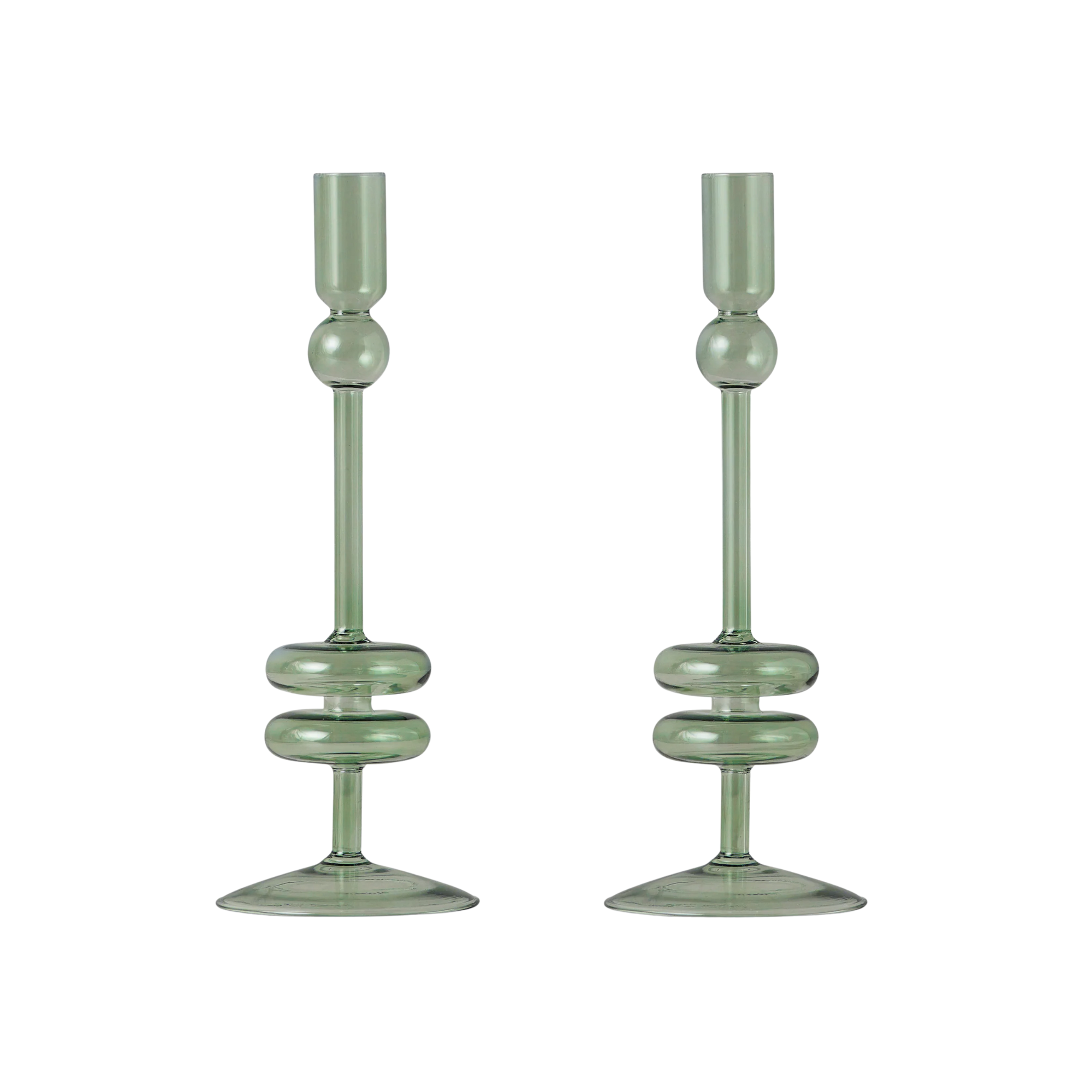 set of two candle holders in sage green