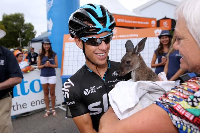 Richie Porte (Team Sky) with a joey