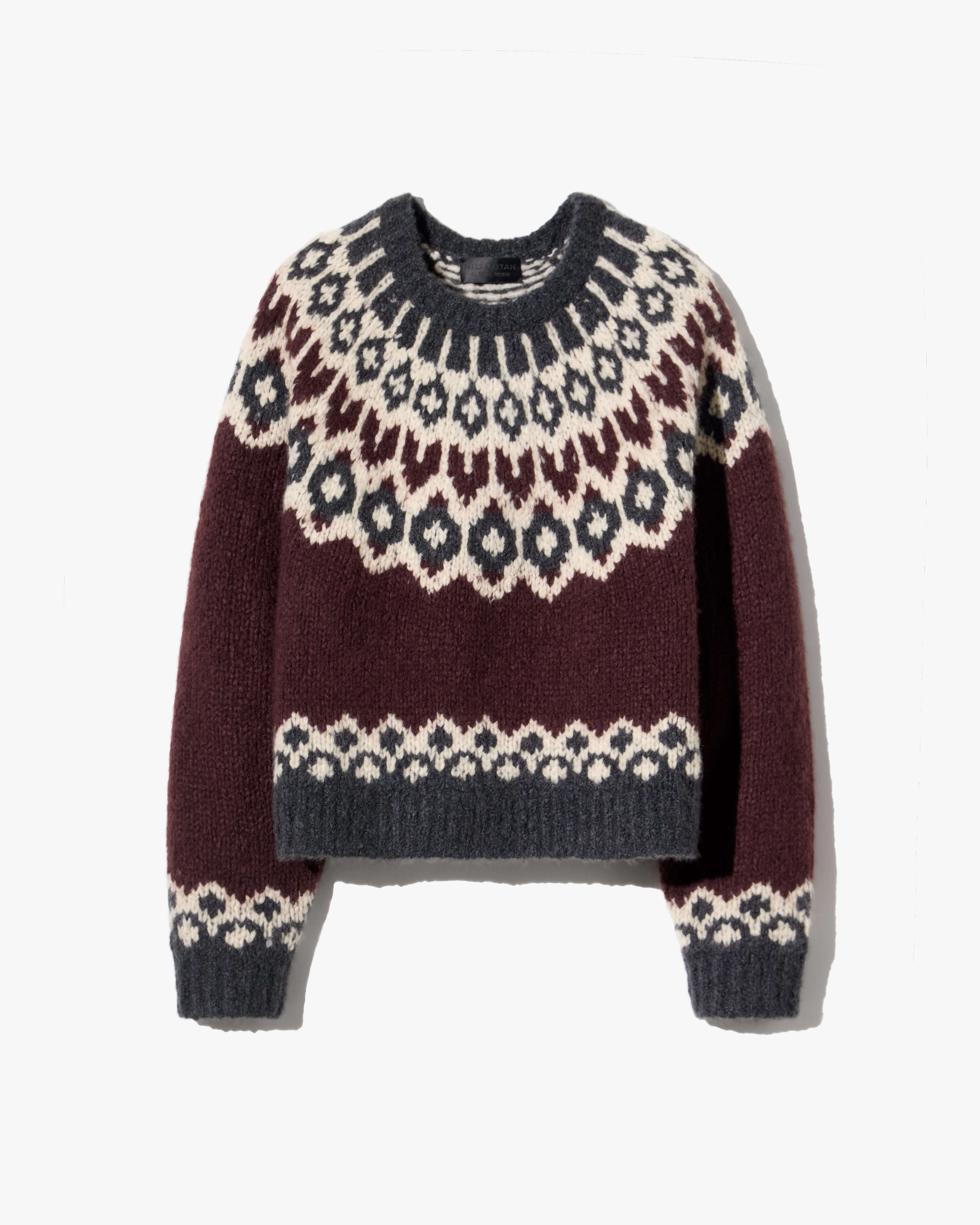 Isaline Fair Isle Cashmere Sweater - Burgundy Fairisle / Xs