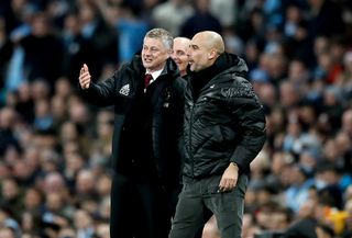 Manchester United manager Ole Gunnar Solskjaer (left) and Manchester City manager Pep Guardiola (right) will be hoping to earn bragging rights on Sunday.