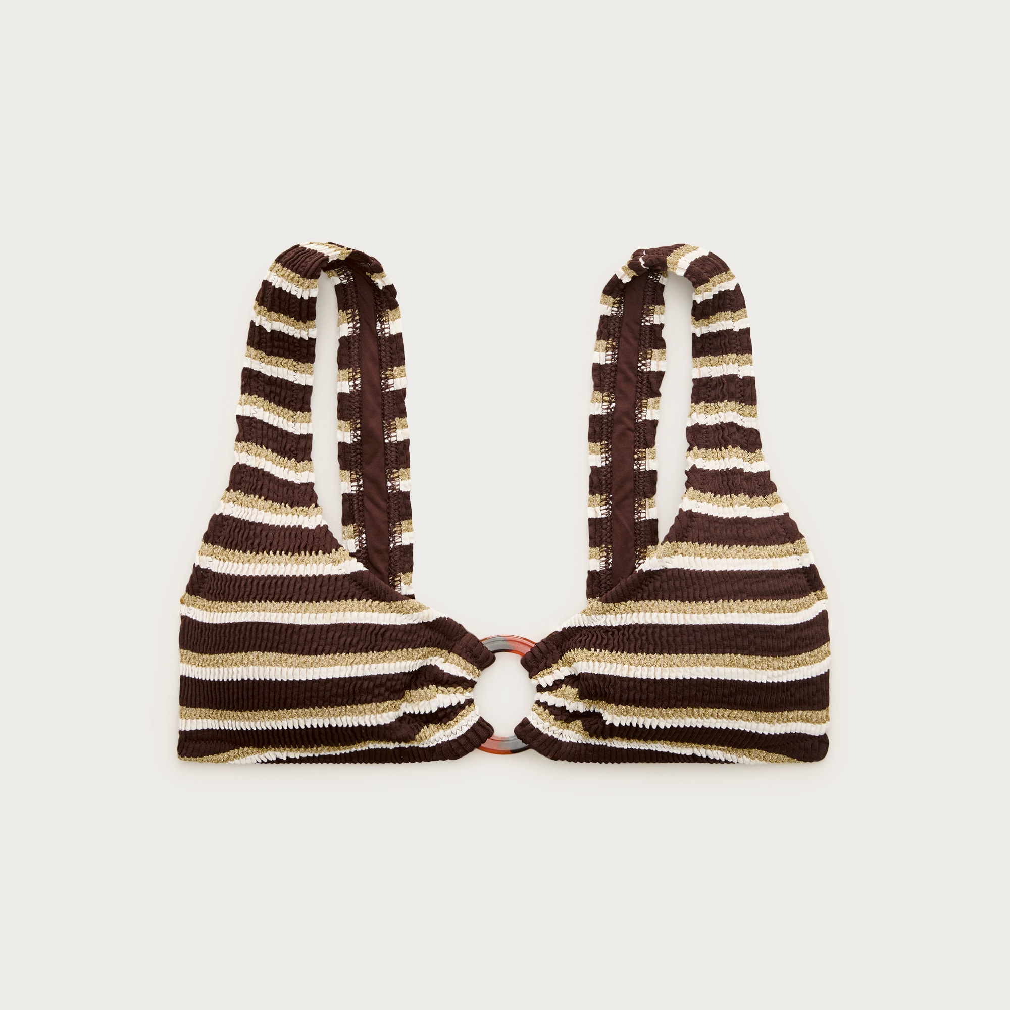 Claudia O-Ring Scrunchie Bikini Top in Metallic Stripe
