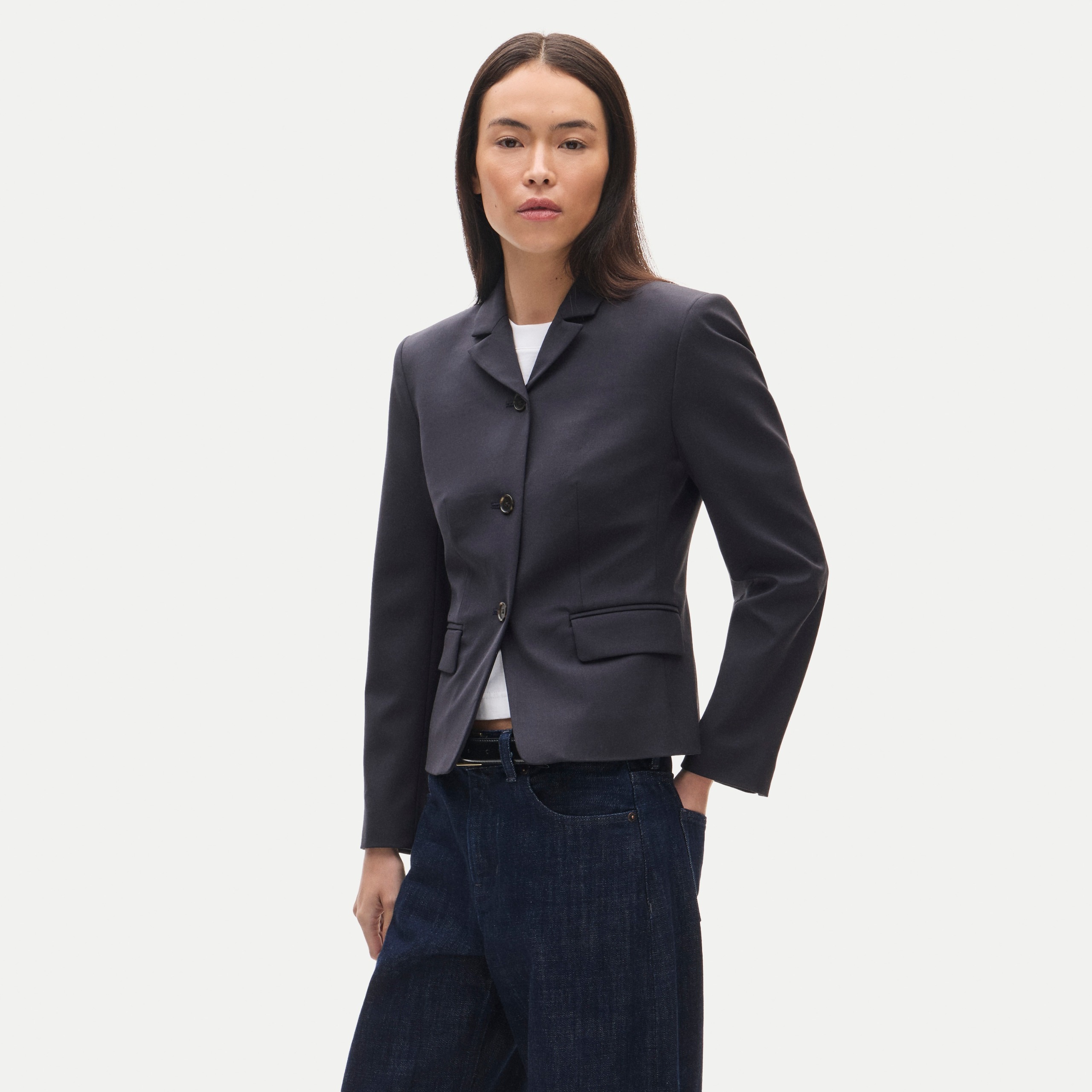 High-Button Blazer in Lightspun Wool Blend