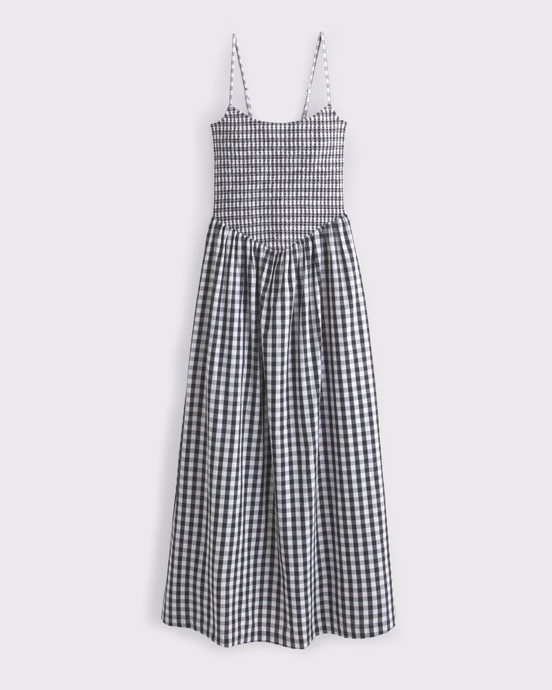Dipped-Waist Smocked Midi Dress