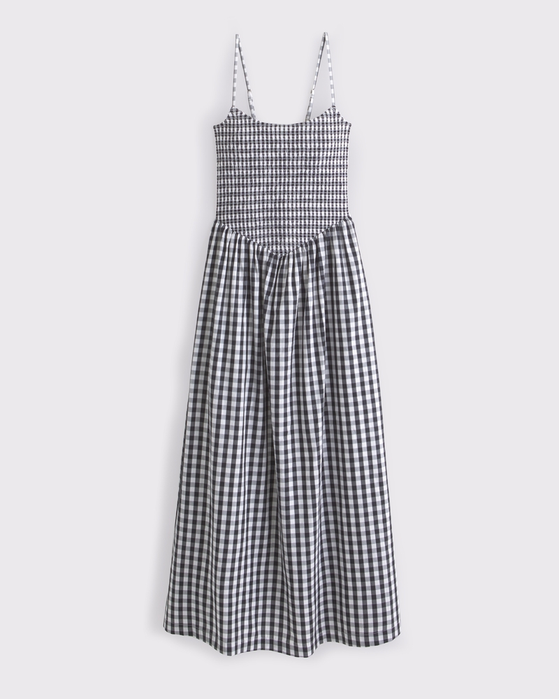 Dipped-Waist Smocked Midi Dress